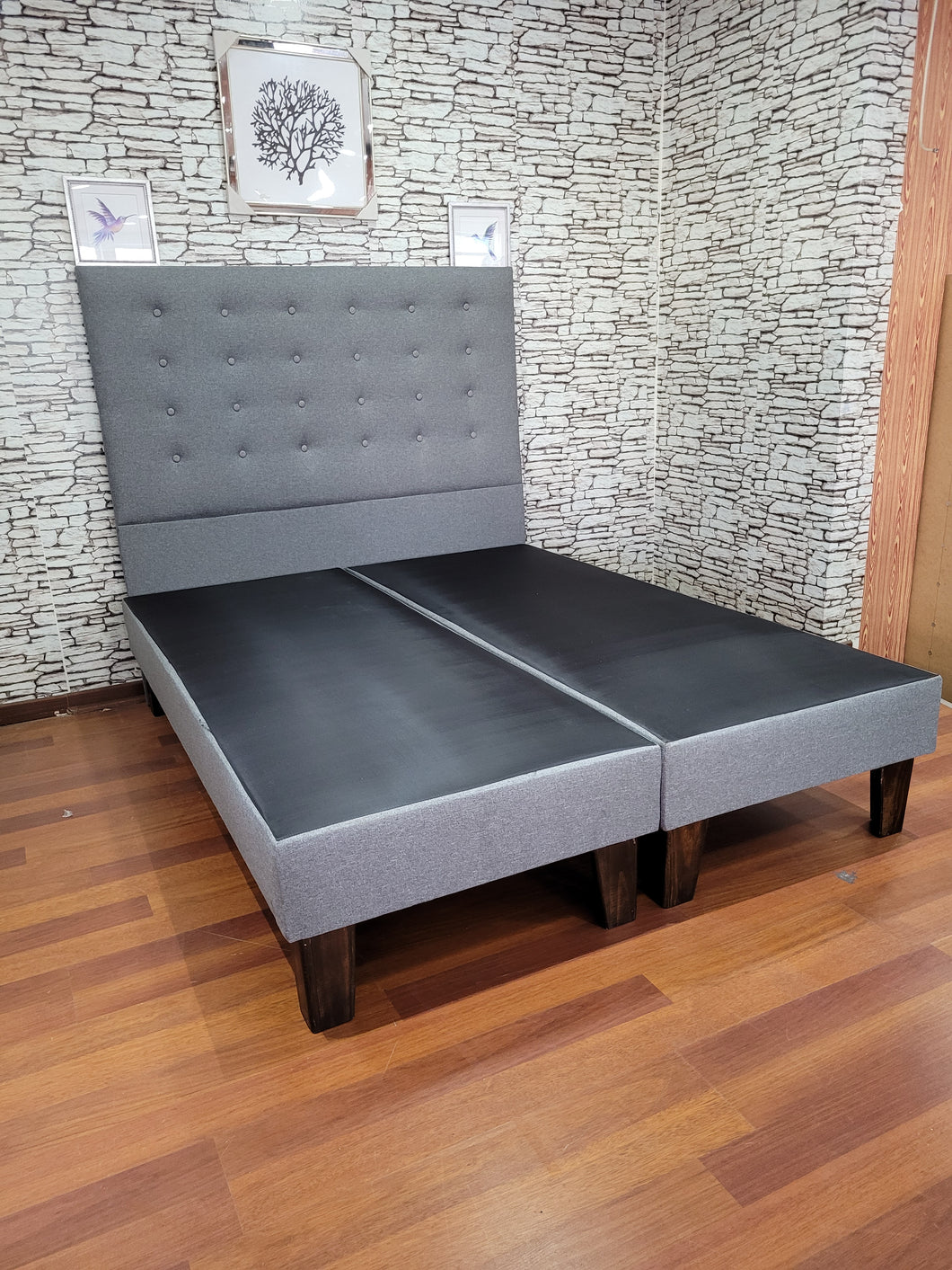 CAMA 2 PLAZAS BASES + RESPALDO MODELO DREAM FC GRIS PERLA LINO