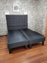 Cargar imagen en el visor de la galería, CAMA 2 PLAZAS BASES + RESPALDO MODELO DREAM FC GRIS OSCURO LINO
