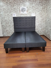 Cargar imagen en el visor de la galería, CAMA 2 PLAZAS BASES + RESPALDO MODELO DREAM FC GRIS OSCURO LINO
