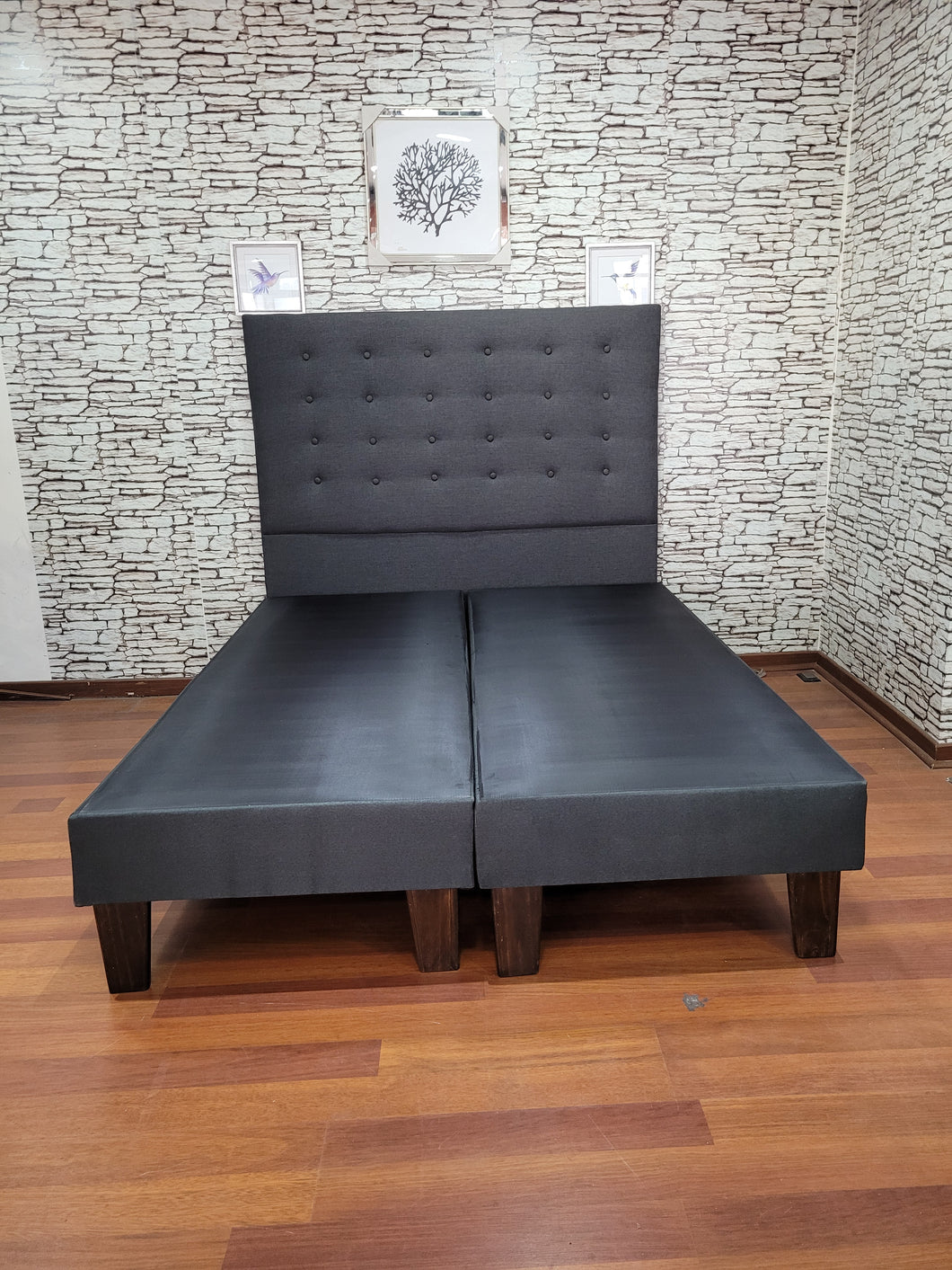 CAMA 2 PLAZAS BASES + RESPALDO MODELO DREAM FC GRIS OSCURO LINO