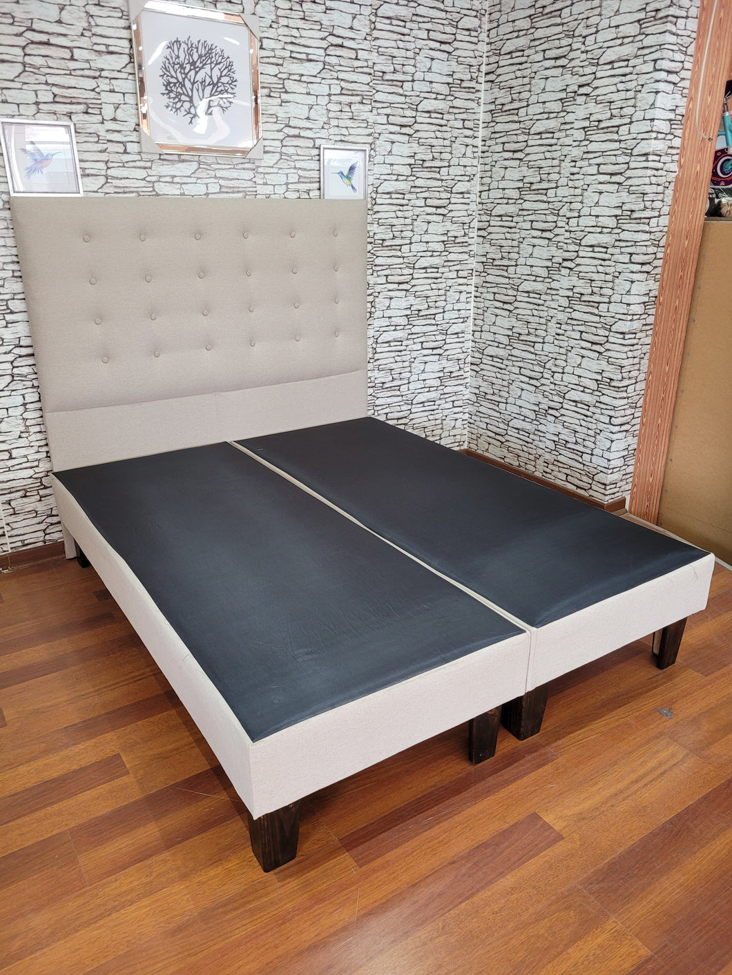 CAMA 2 PLAZAS BASES + RESPALDO MODELO DREAM FC BEIGE LINO